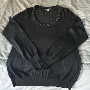 Burberry Black Crew Neck Sweater with Embellished Neckline
